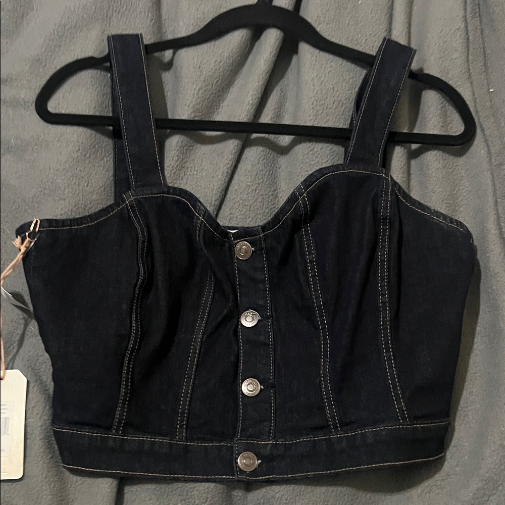 Shyanne Dark Blue Denim Button-Up Tank Top